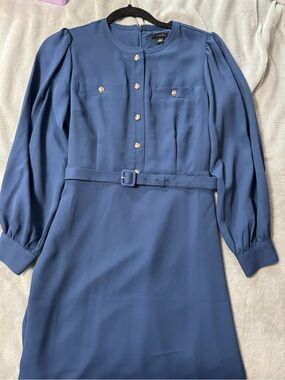 Ann Taylor Navy Long-Sleeve Midi Dress with Belt